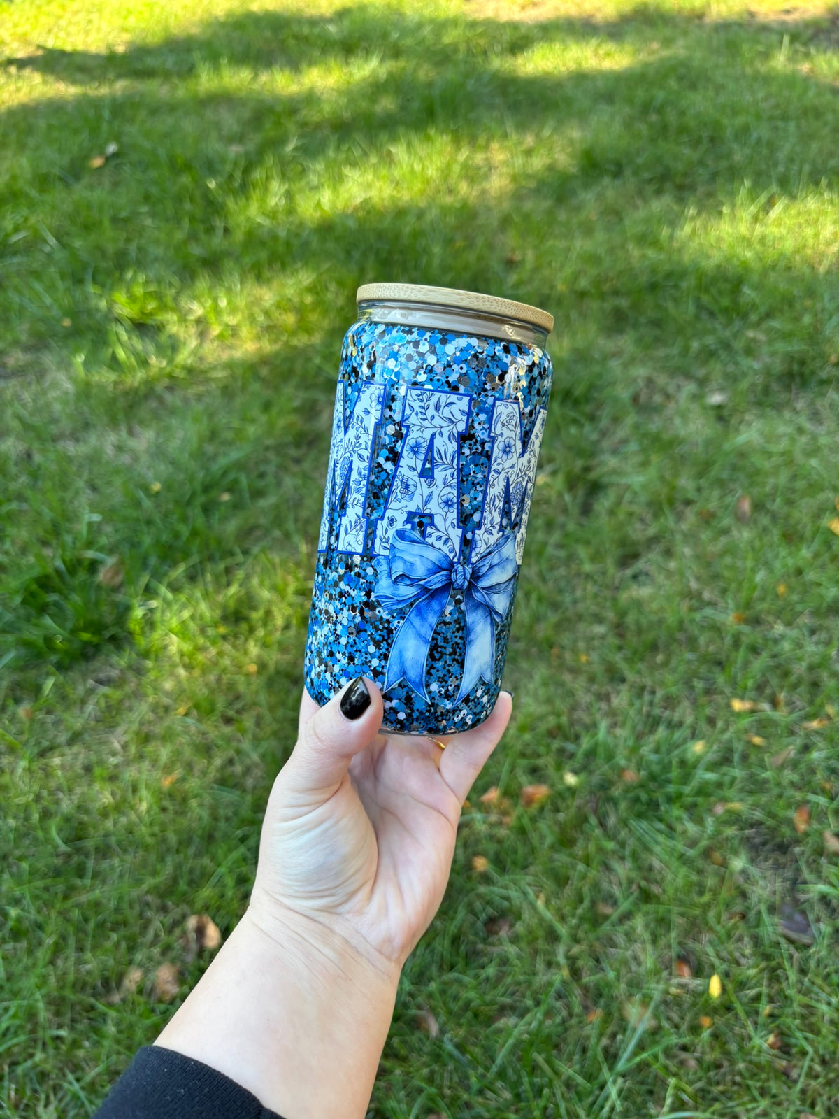 Blue Mama Glass With Bamboo lid